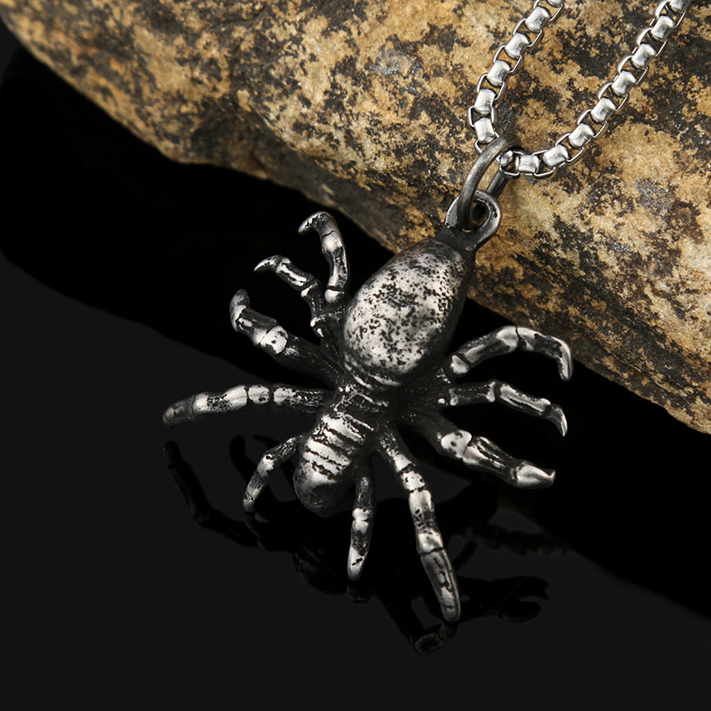 Fashion Retro Stainless Steel Spider Pendant Necklace for Men