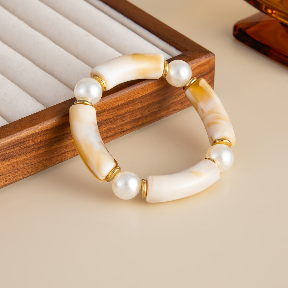 Retro Curved Geometric Splicing Bracelet Bracelet Imitation Pearl Special-Shaped Bracelet