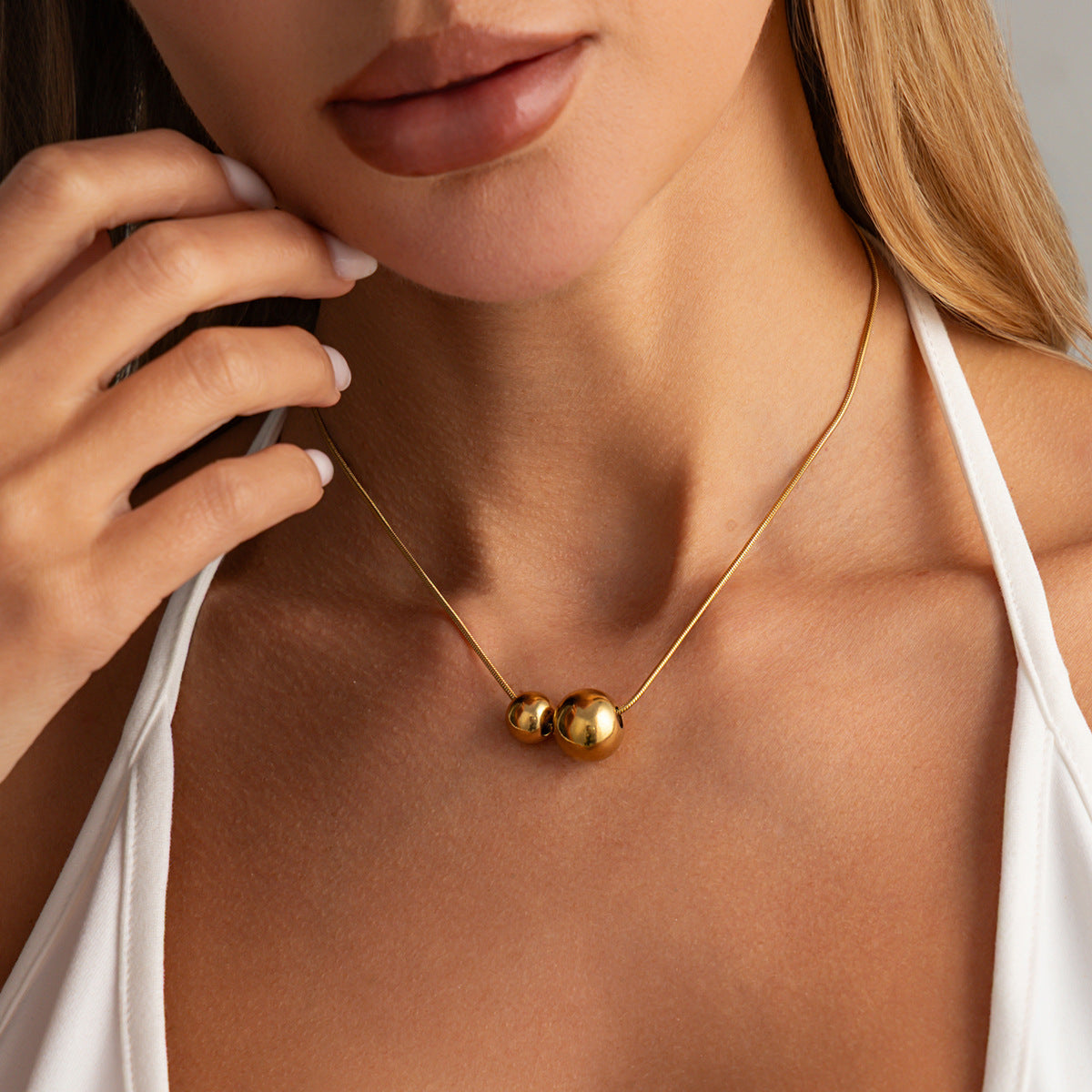Adjustable Round Bead Snake Chain Necklace