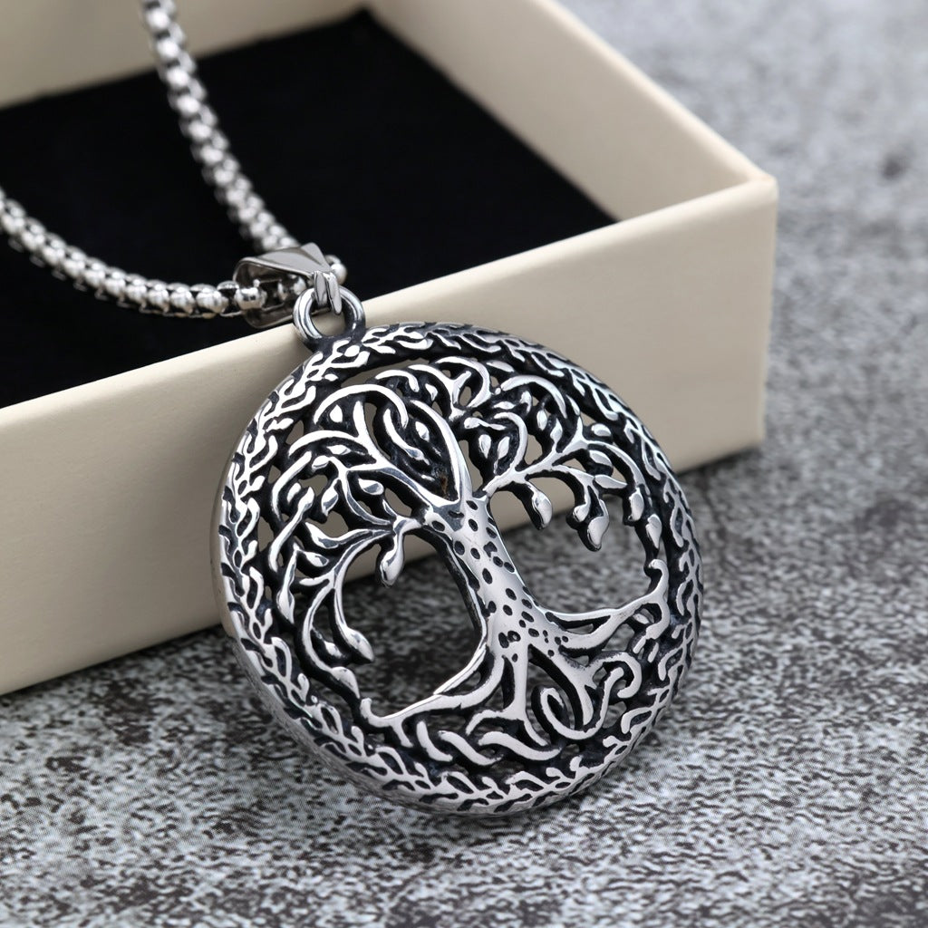 Vintage Tree of Life Stainless Steel Pendant Necklace