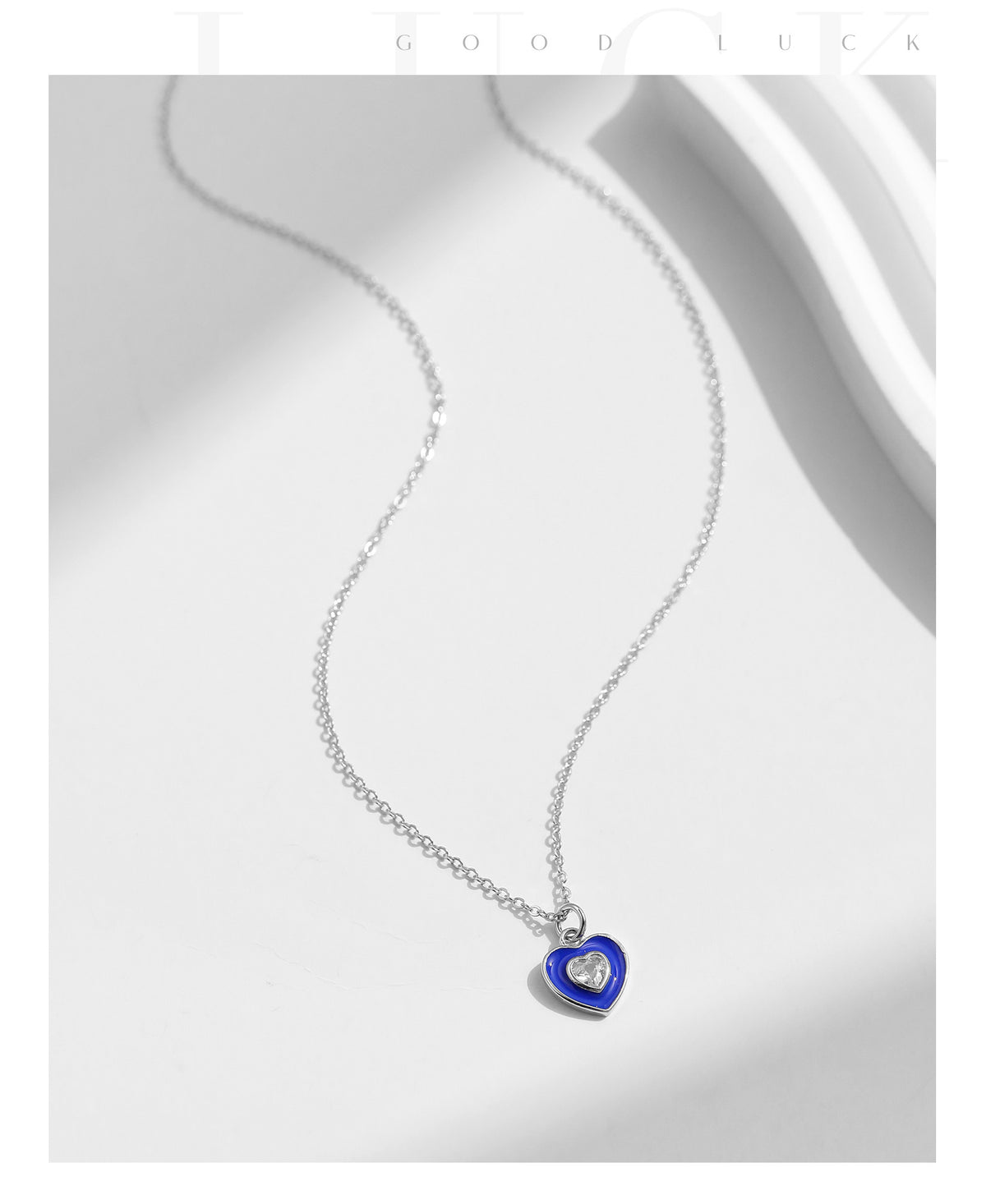 925 Sterling Silver Blue Heart Enamel Zircon Necklace