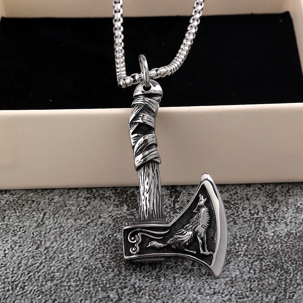 Vintage Wolf Stainless Steel Men's Pendant Necklace