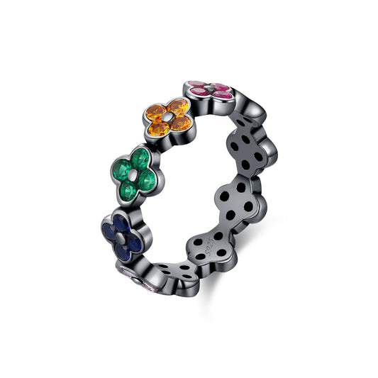 925 Sterling Silver Clover Bow Heart Zircon Ring