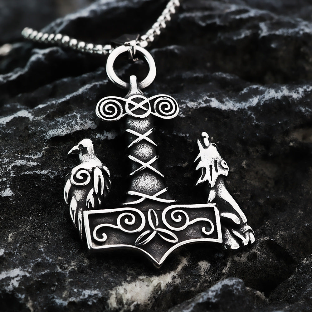 European And American Retro Stainless Steel Men's Pendant Odin's Thor's Hammer