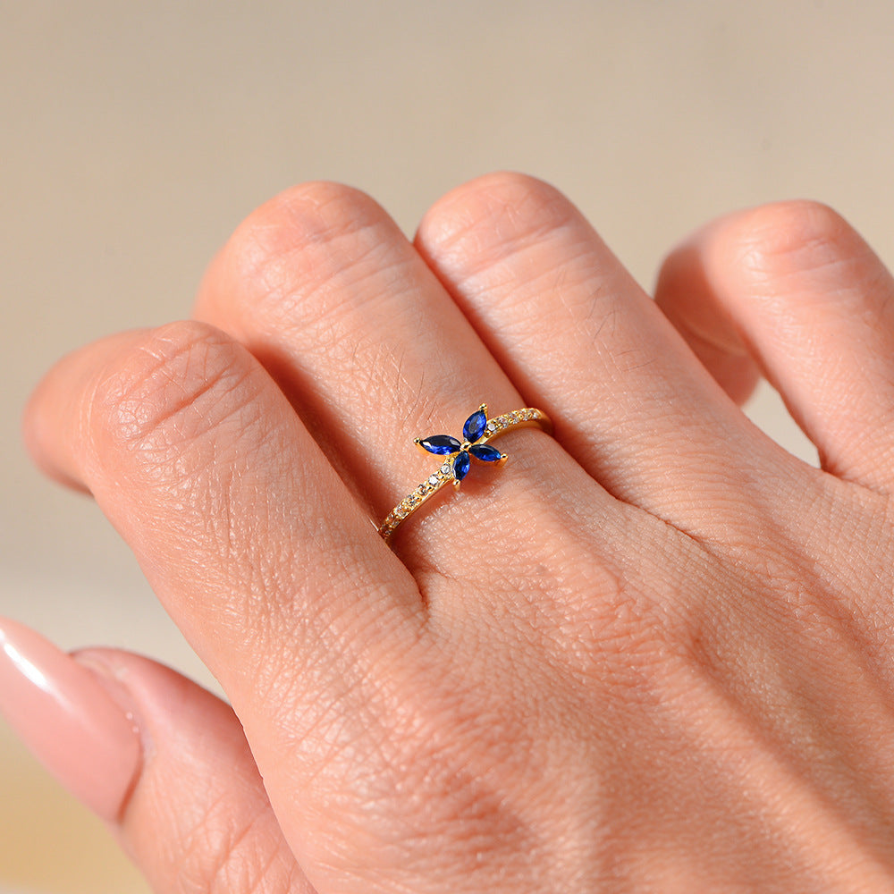 Korean Version Of Super Fairy Small Fresh Sterling Silver Butterfly Ring Zircon Index