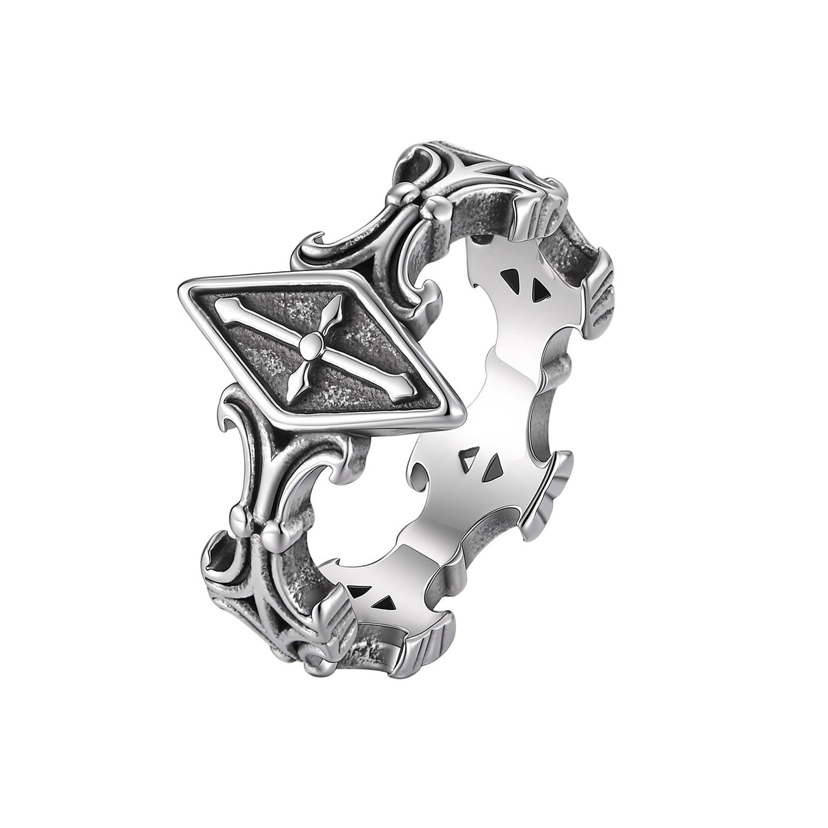 Stainless Steel Cross Ring — Silver Tone