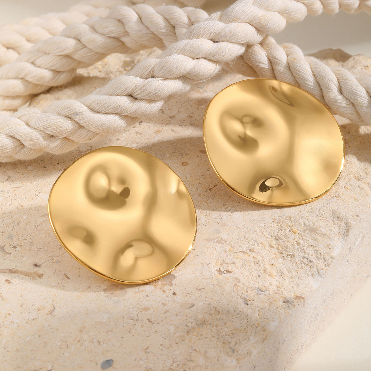 Organic Round Stud Earrings — Gold