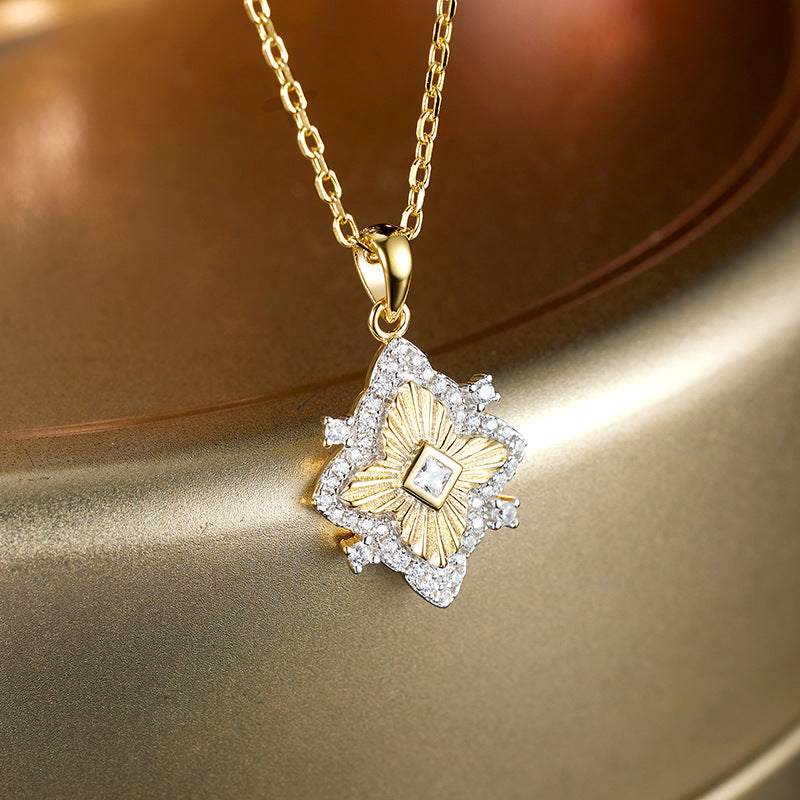 Planderful Luxurious S925 Sterling Silver Antique Necklace For Women With Zircon Accent Sweater Chain