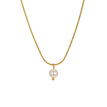 Stainless steel, new Amazon fashion simple round snake chain imitation pearl necklace gold