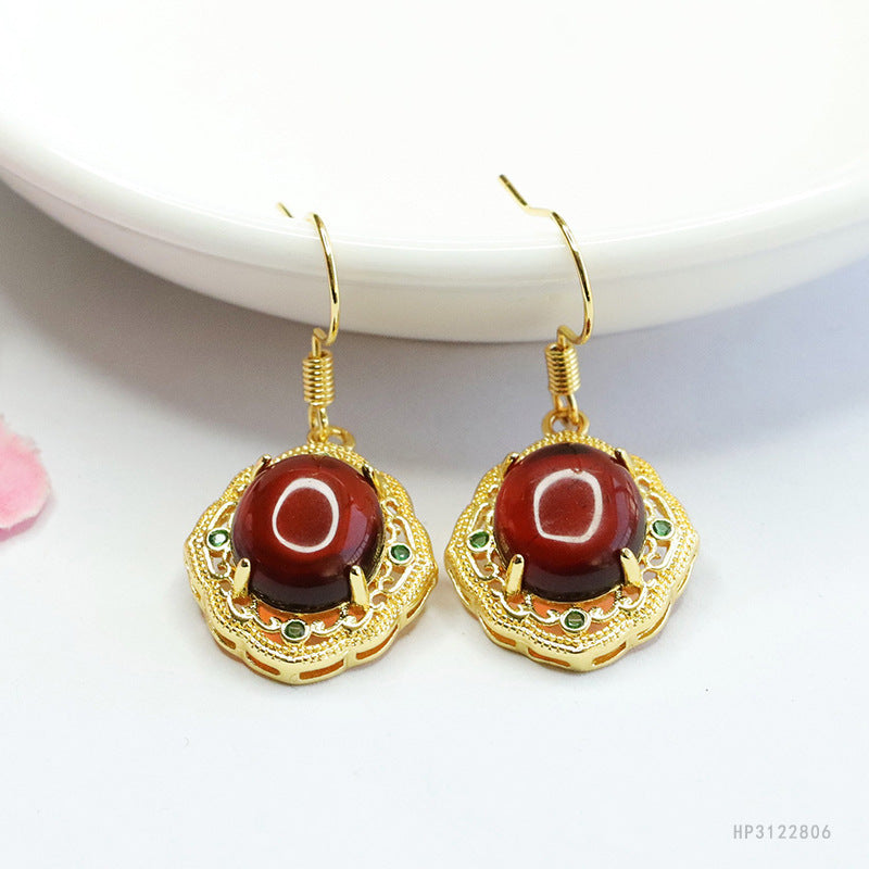 Blood Amber Vintage Drop Earrings
