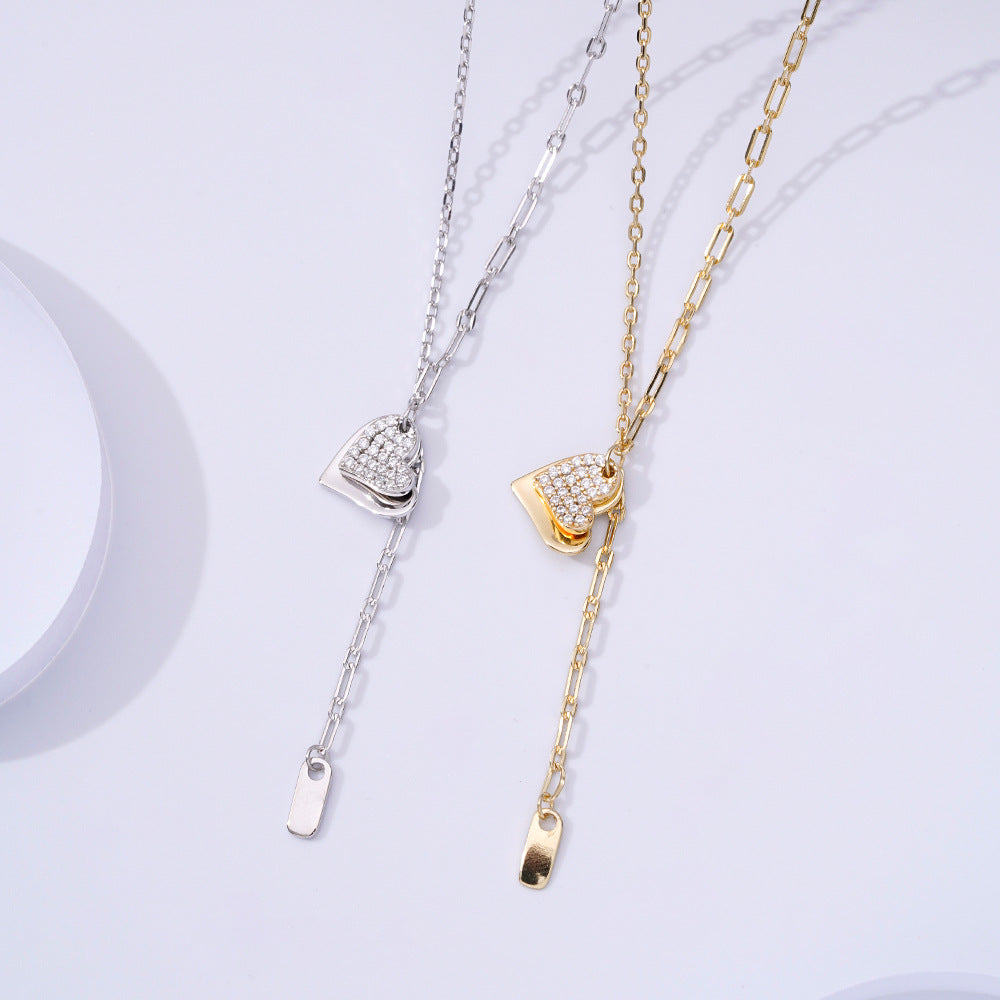 Korean Version Ins Cold Wind 925 Silver Double Love Necklace