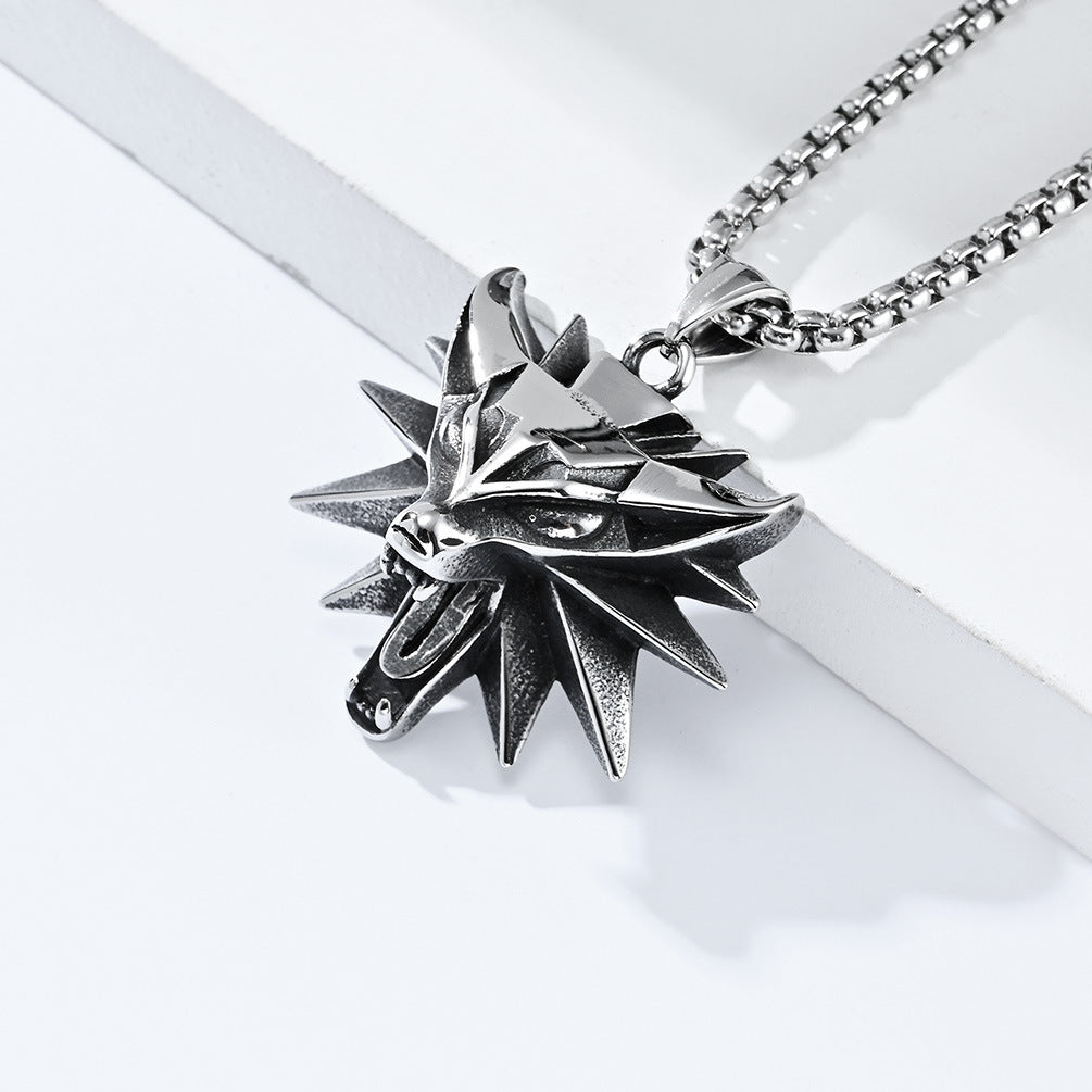 Witcher 3 Wizard 3 Wolf Head Titanium Steel Necklace for Men