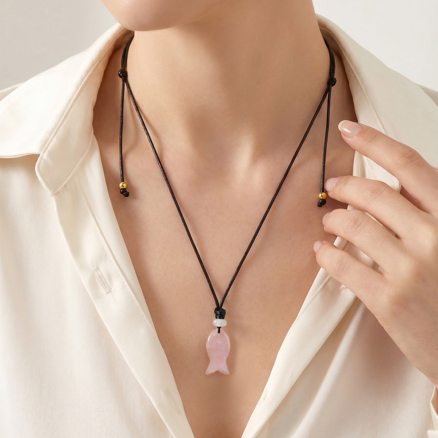 Bohemian Ocean Wind Natural Obsidian Fish Shape Adjustable Necklace Pendant