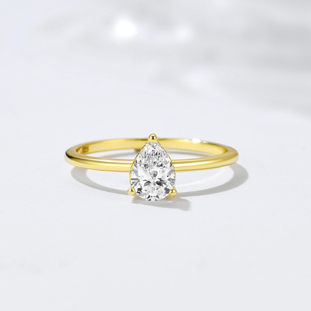 S925 Sterling Silver Water Drop Pear-Shaped Zircon Ring Simulated Diamond Ring, Marriage Proposal