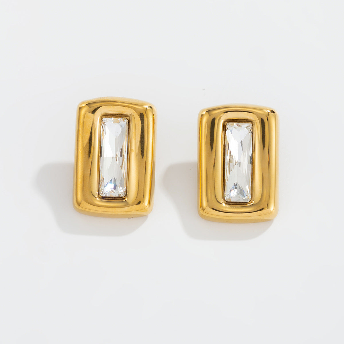 Stainless Steel Stud Earrings Retro Geometric Square Industrial Design Zircon Accent For Women By Planderful