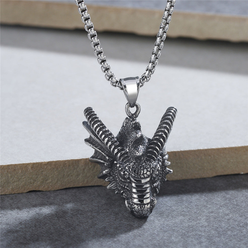 Planderful Dragon Head Pendant Steel For Men Unisex Personalized Protection Statement Jewelry
