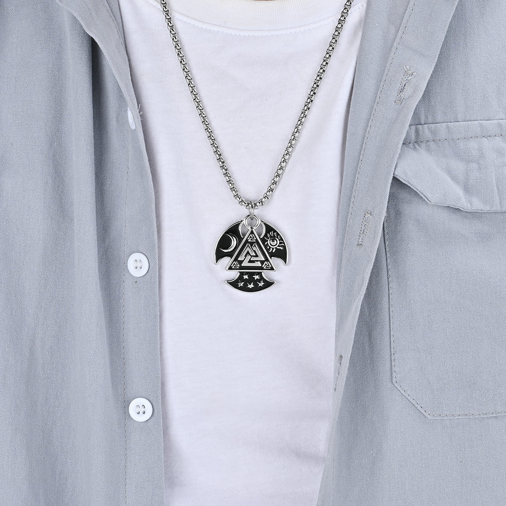 Planderful Viking Odin Tomahawk Necklace Titanium Steel Triangle Knot Pendant For Men