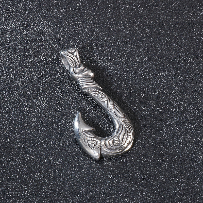 Stylish Retro Stainless Steel Fish Hook Pendant for Men - European and American Design