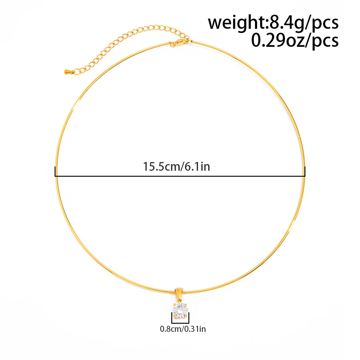 Pvd Gold-Plated Glossy Collar Collar Light Luxury Zircon Geometric Pendant Choker Necklace