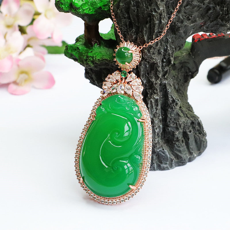 Chalcedony Fortune's Favor Necklace with Zircon Rose Gold Pendant