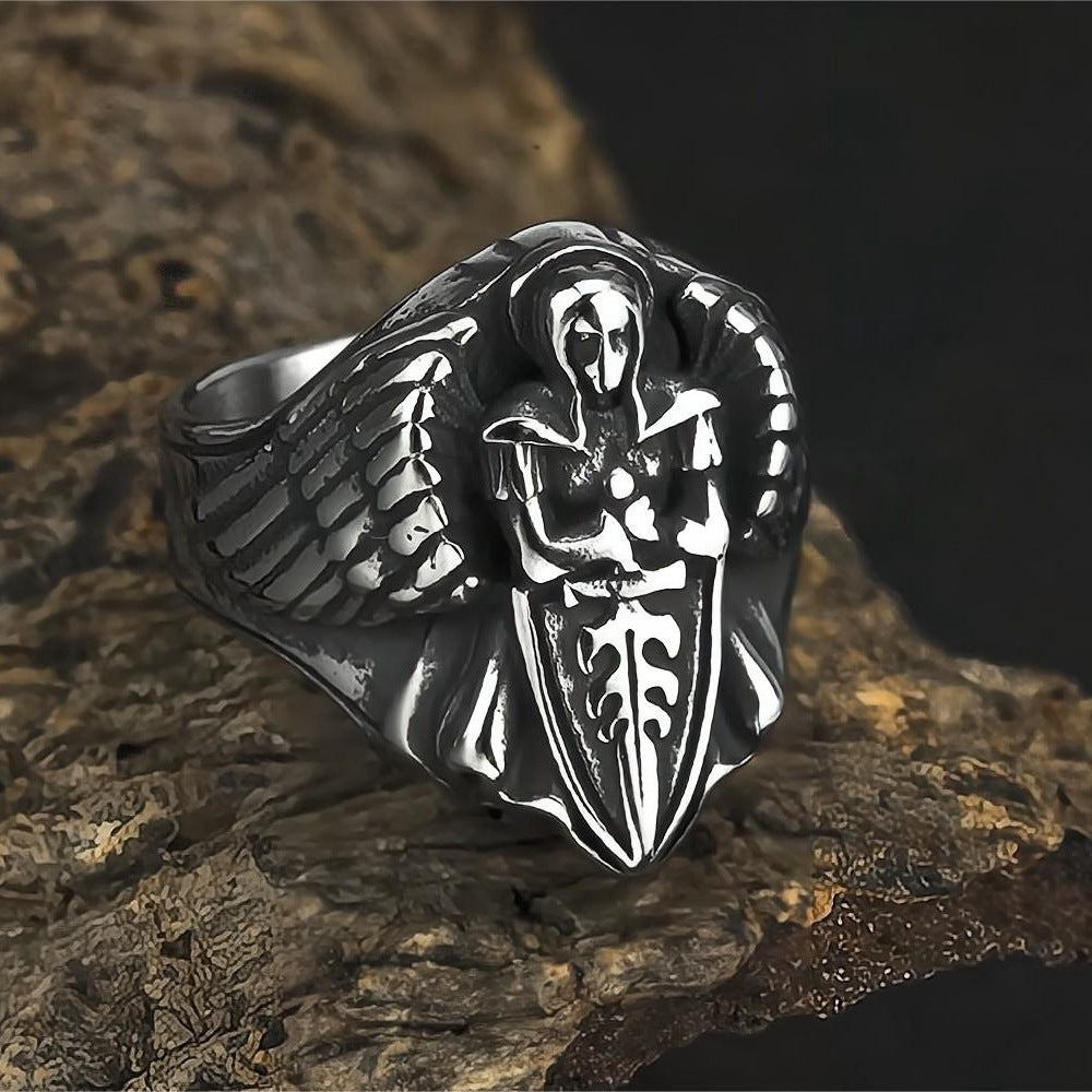 European and American Jewelry Wholesale Men's Titanium Ring Angel Wings Sword Design