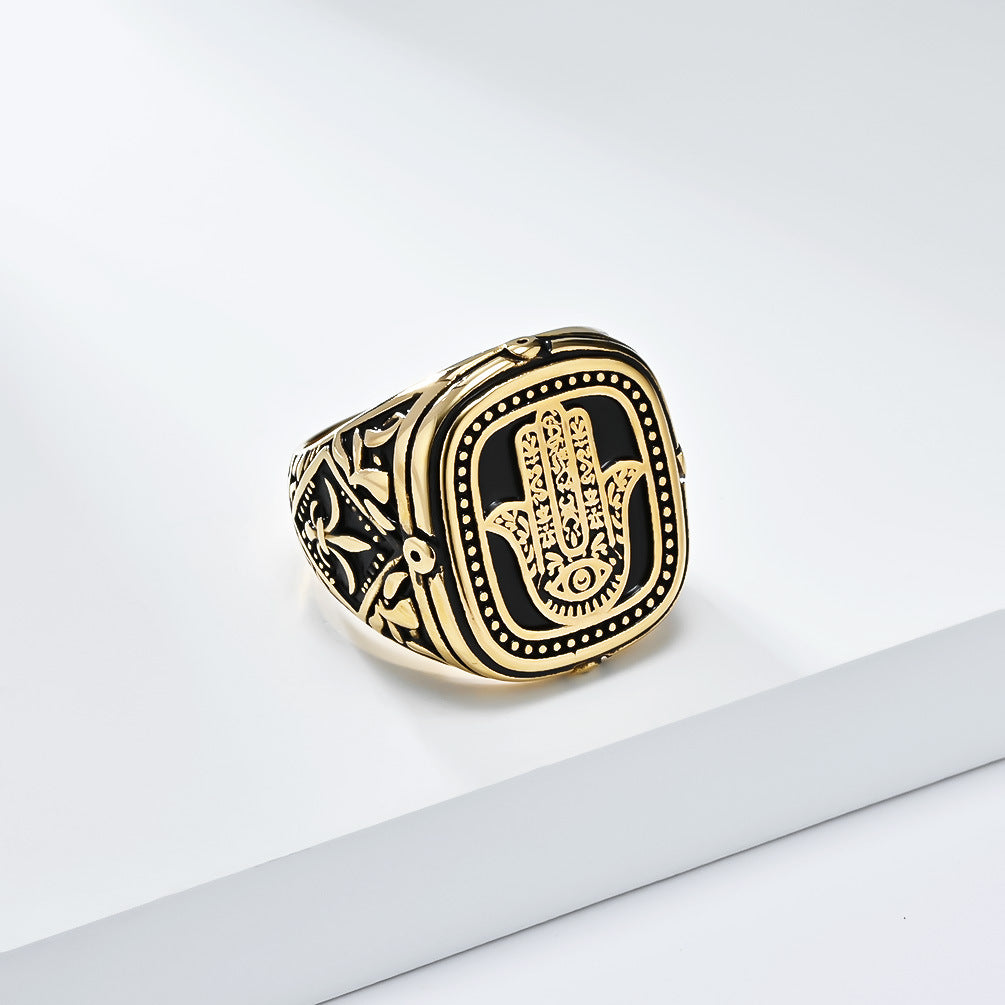 Cross-Border Retro Fatima Titanium Steel Men's Ring Wholesale