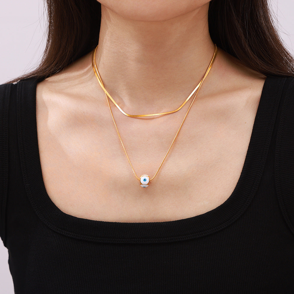 Sleek Titanium Steel Pendant Necklace with Snake Bone Chain