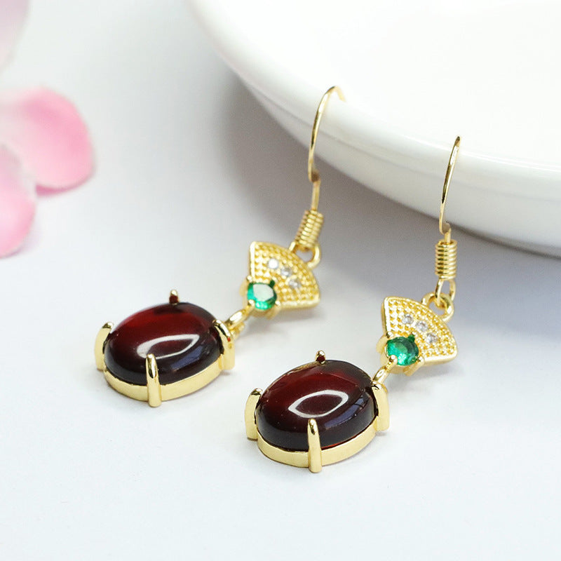 Blood Amber Vintage Fan Drop Earrings