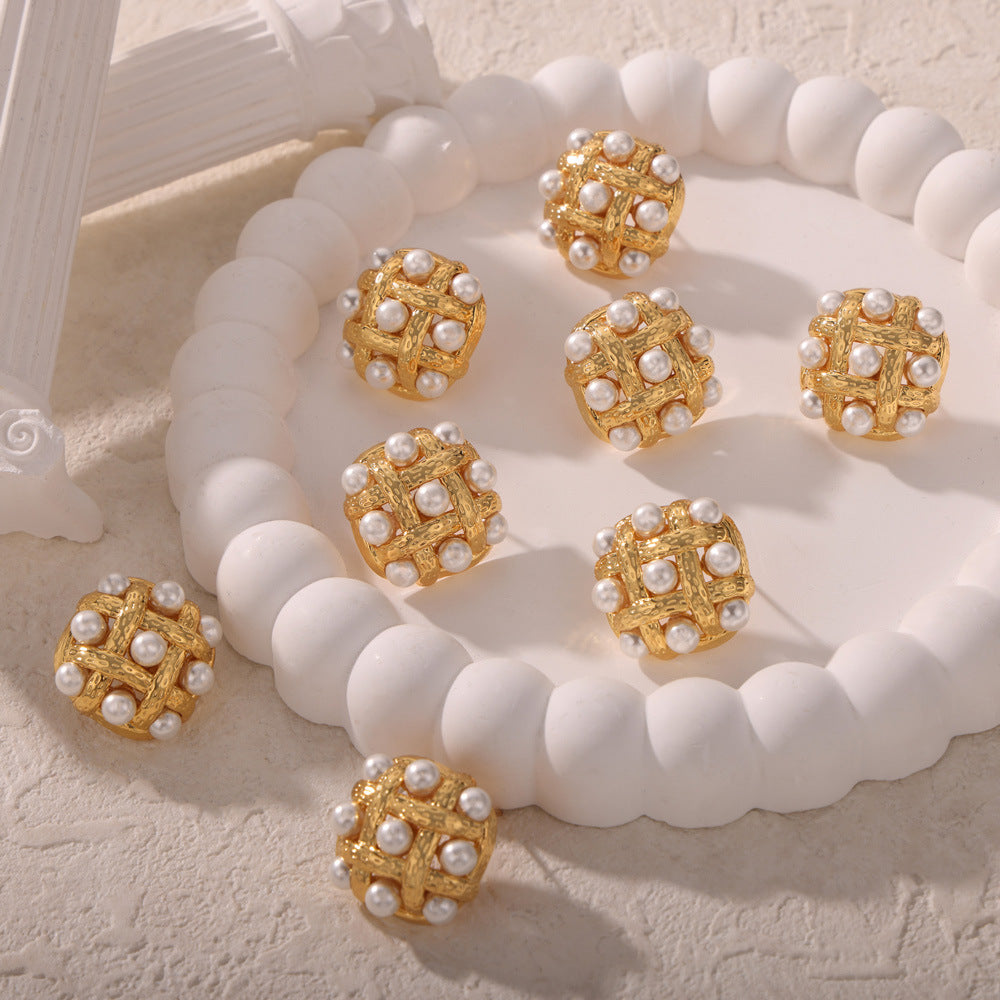 Luxurious Retro Copper Hollow Bead Stud Earrings - Wholesale Jewelry