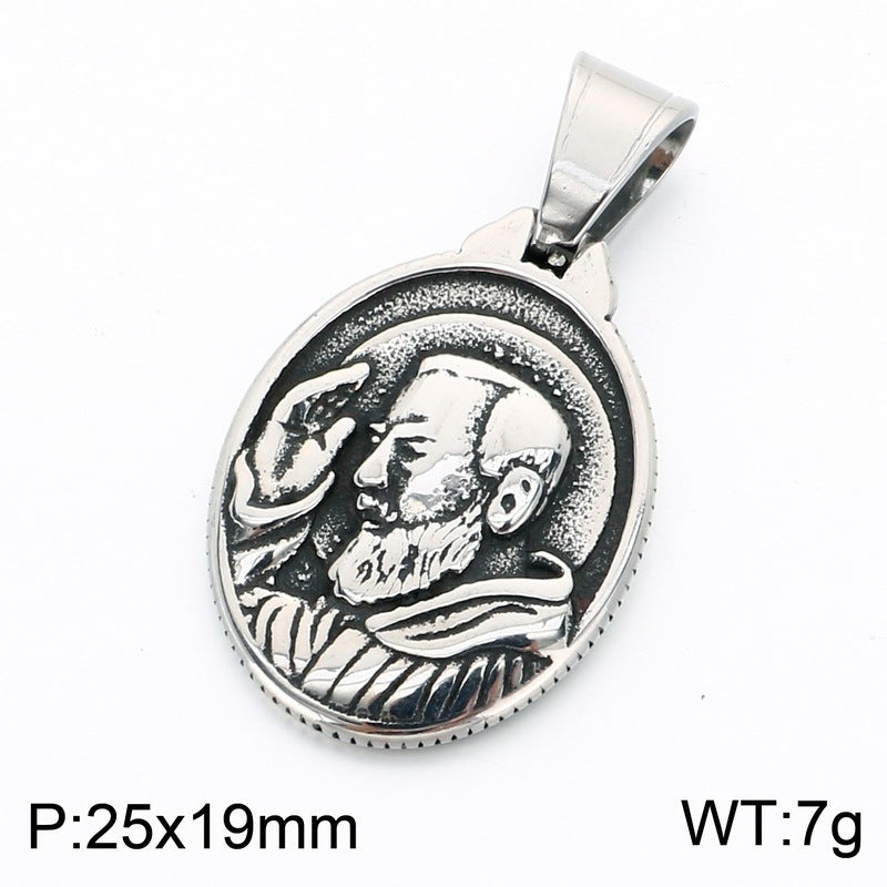 Retro Palm Round Brand Pendant Mysterious Style Nordic Old Triangular Knot Rune Stainless Necklace