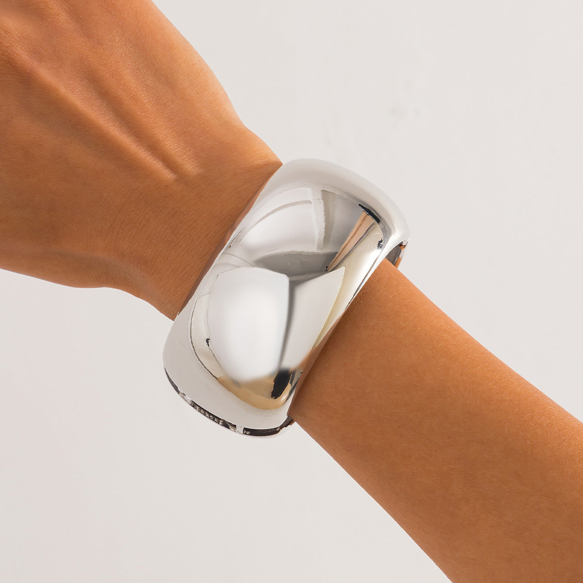 Planderful Vienna Verve Statement Bracelet For Women With Geometric Spring Buckle Bold Glossy Wide Cuff