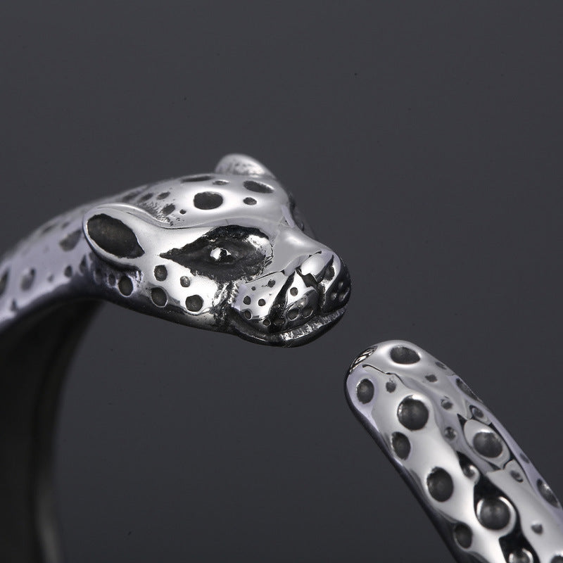 Punk Wind Titanium Steel Animal Leopard Open Bracelet – Stainless