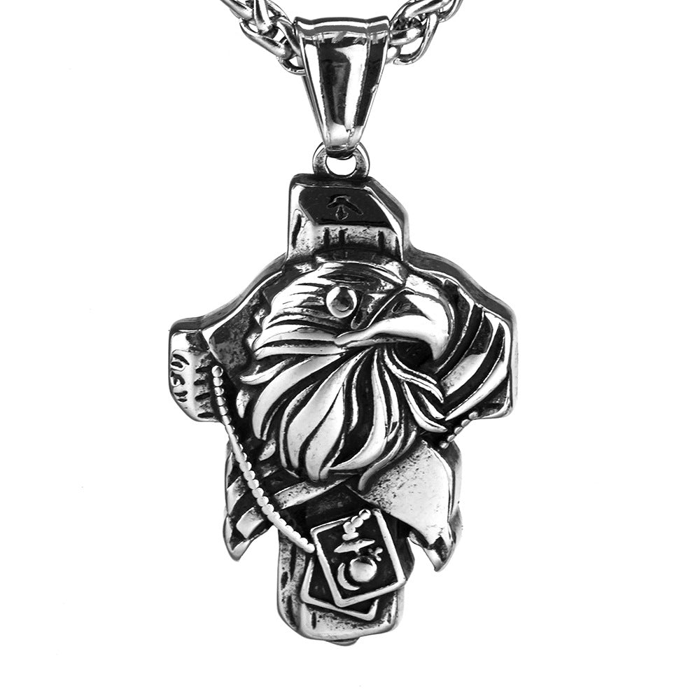 Vintage Men's Jewelry Eagle Cross Stainless Steel Pendant Necklace
