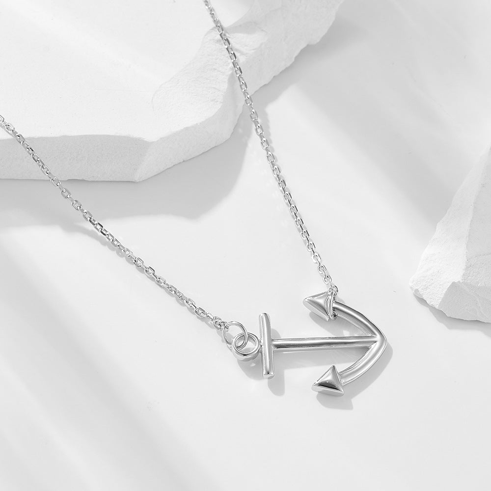 Anchor Pendant With Pure Silver Necklace, Hip-Hop Trendy Elegant Ladies'