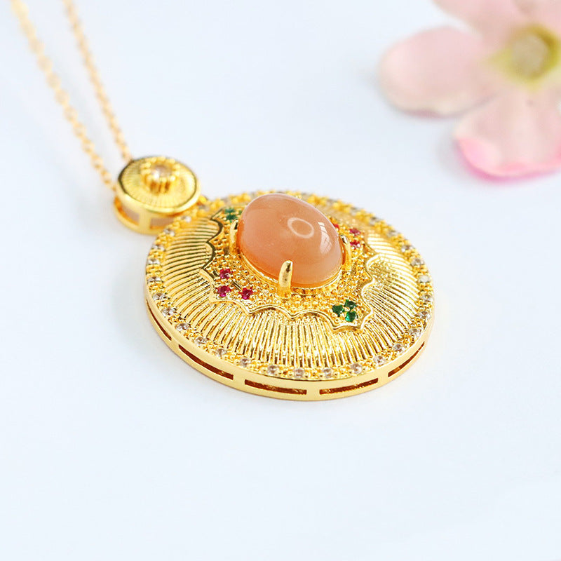 Orange Moonstone Court-Style Zircon Pendant — No Chain