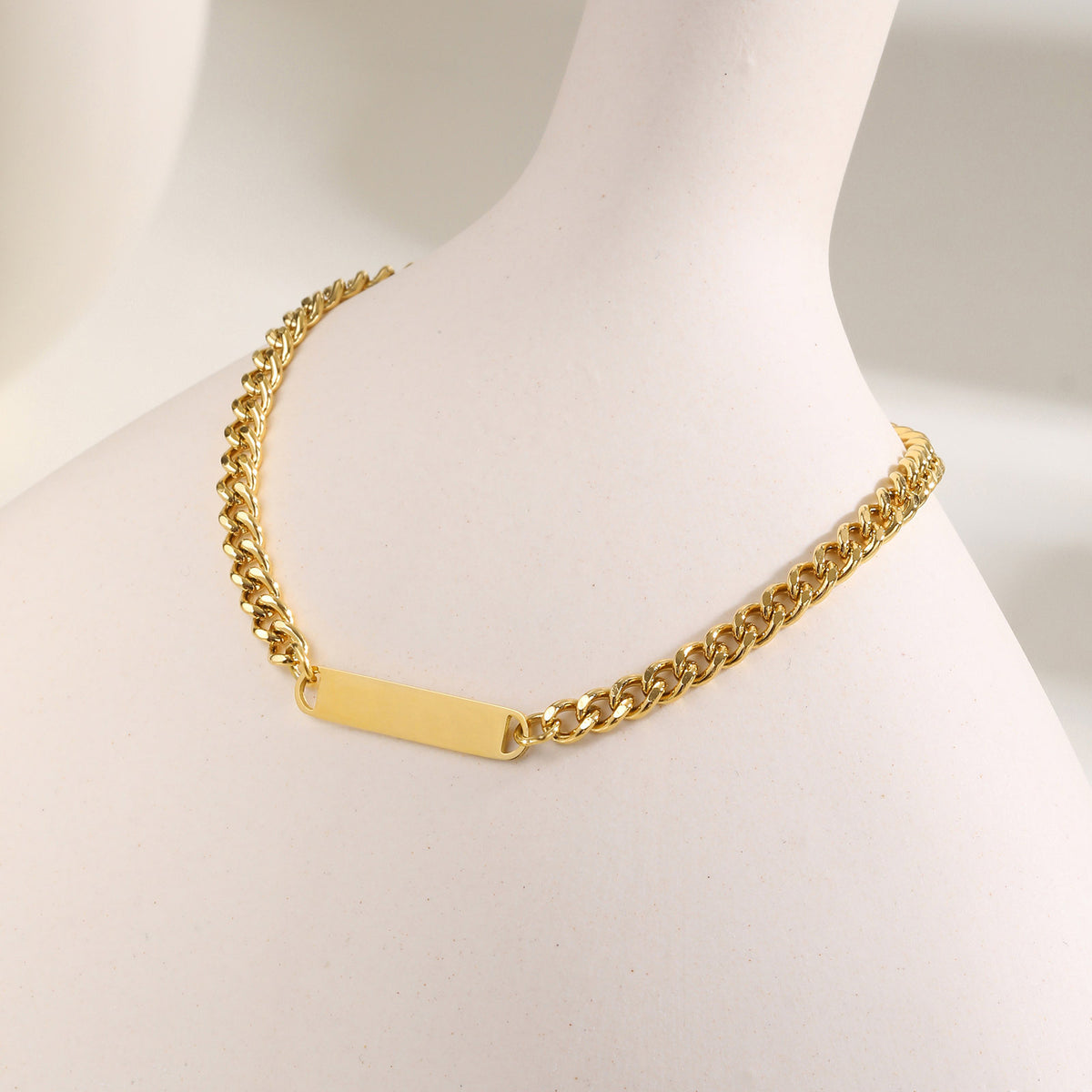 Stainless Steel Cuban Chain Bent Gold Bracelet Women's