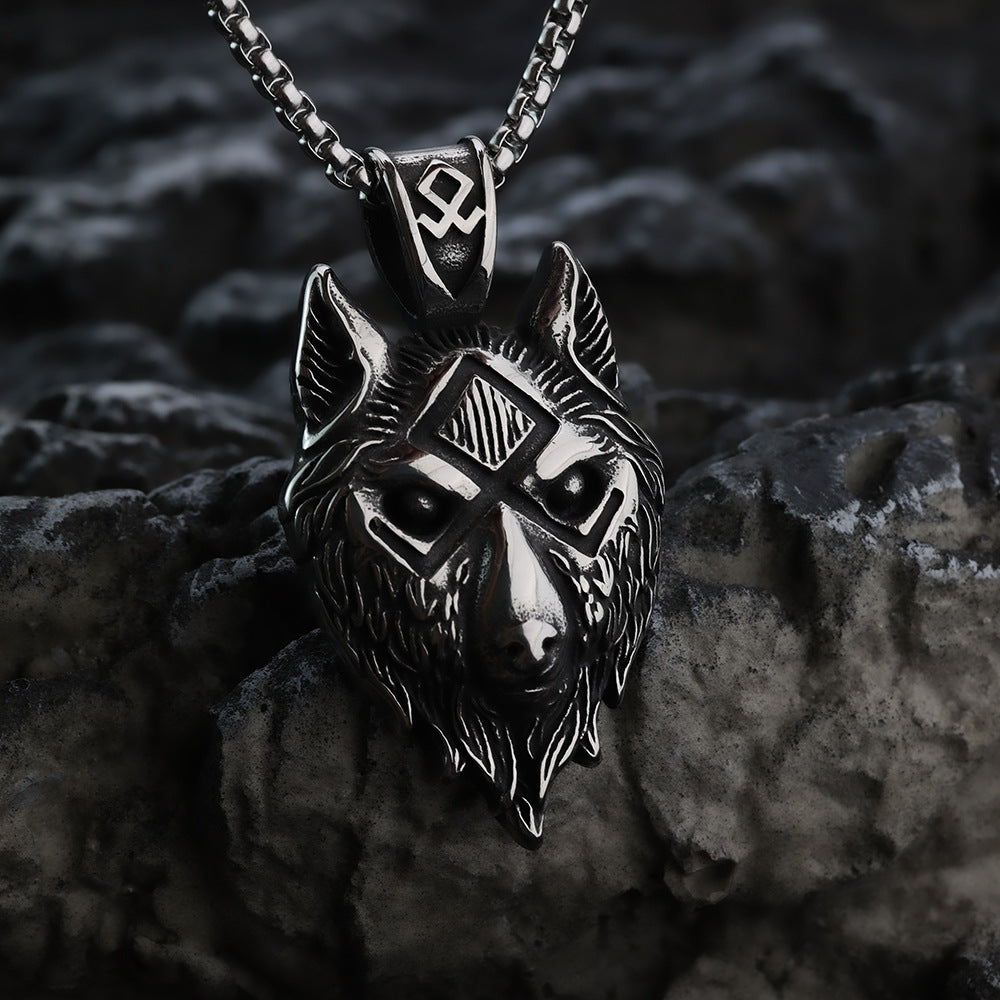 Nordic Retro Stainless Steel Men's Pendant Viking Wolf Necklace