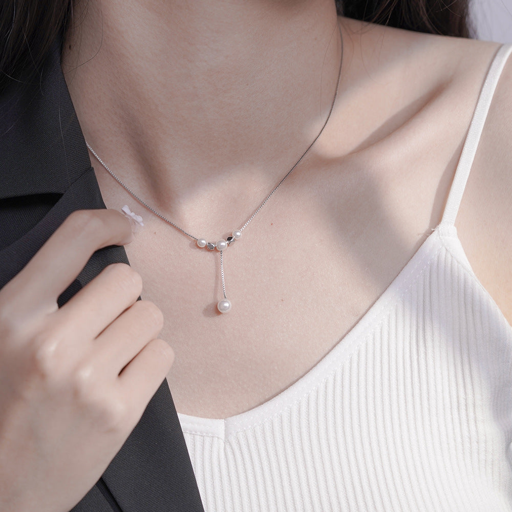 Korean 925 Sterling Silver Pearl Pendant Necklace for Women