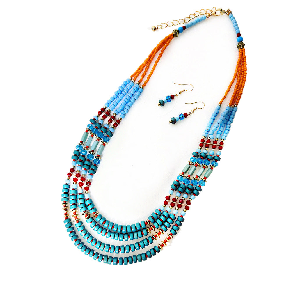 Bohemian Melange Glass Beaded Necklace and Earring Set
