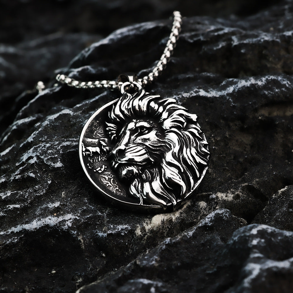 European And American Men's Stainless Steel Lion Pendant Necklace