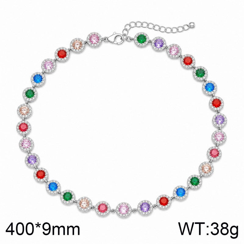 Light Color Zircon Ball Necklace, Court Style, Collarbone Chain, Stainless