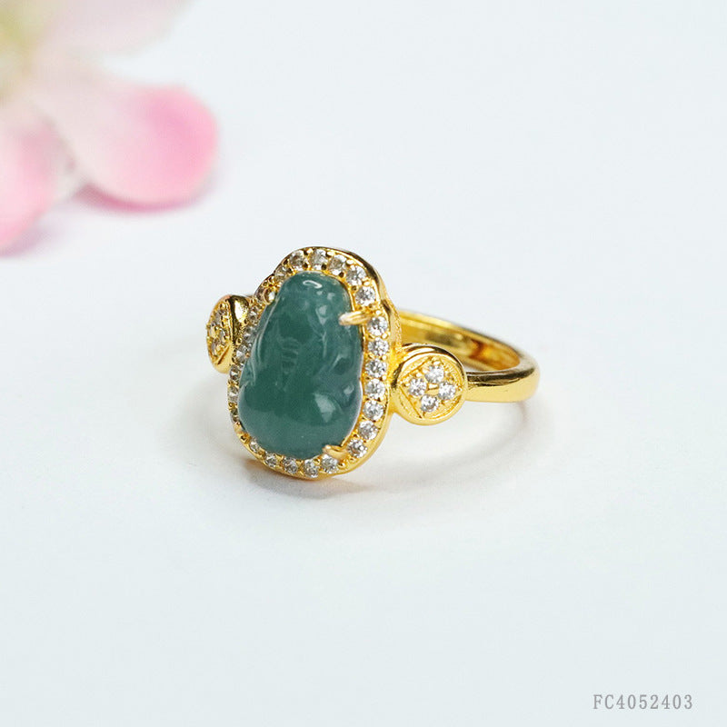 Blue-Water Jadeite Pixiu Ring