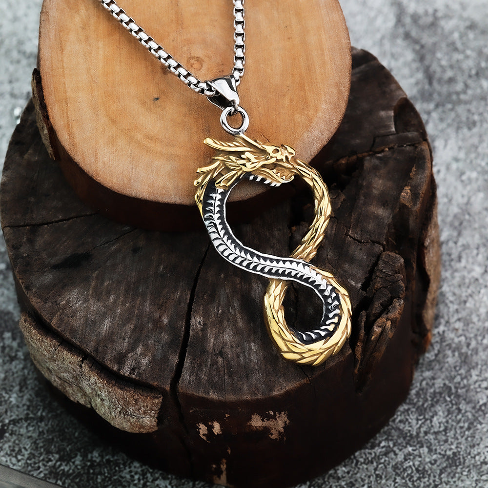 European And American Retro Men's Titanium Steel Flame Dragon Necklace