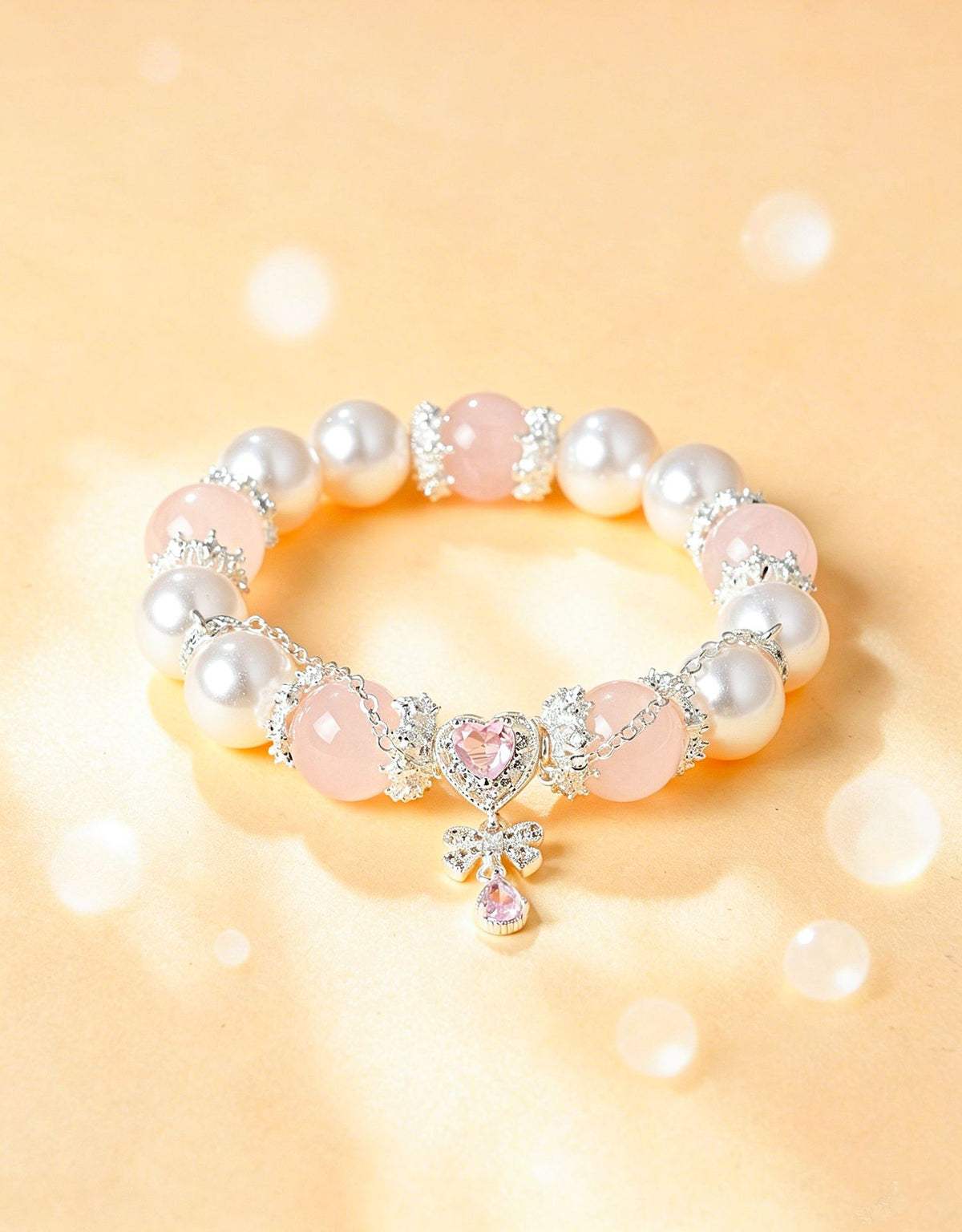 Rose Quartz Crystal Butterfly Heart Bracelet