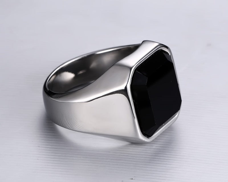 Men's Rings Wholesale Stainless Steel Black Agate Ring