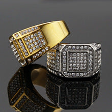Planderful Titanium Steel Gold Plated Zircon Ring For Men Unisex Nightclub Jewelry Statement