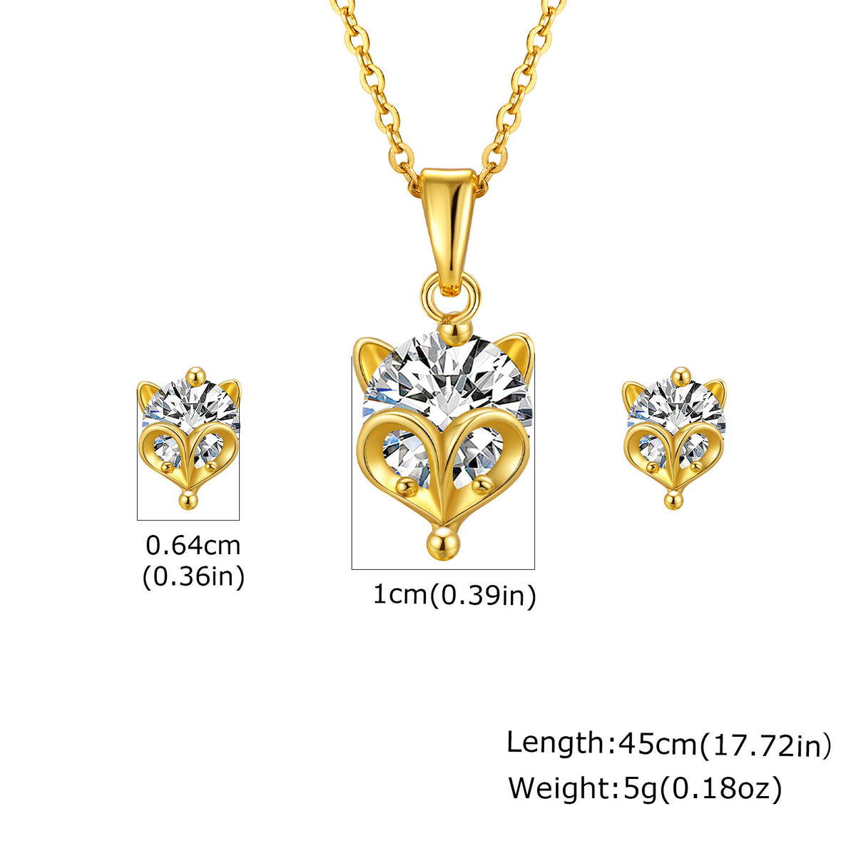 Copper Zircon Fox Necklace – Stud Earrings – Collarbone Chain