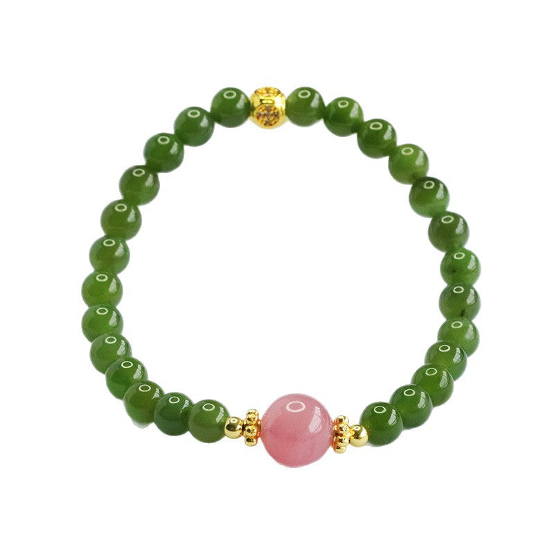 Hetian Jade Rose Quartz Crystal Horse Bracelet