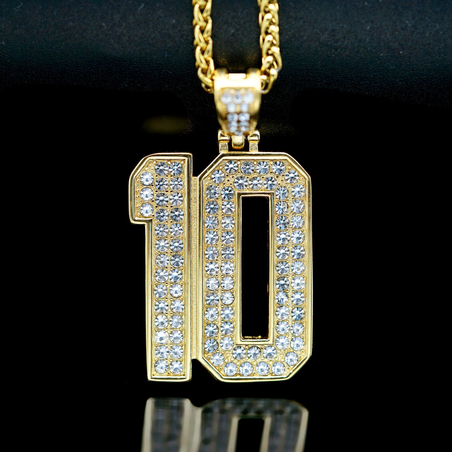 Planderful Hip Hop Jewelry Unisex Necklace Stainless Steel Gold Plated Zircon 10 Pendant Statement