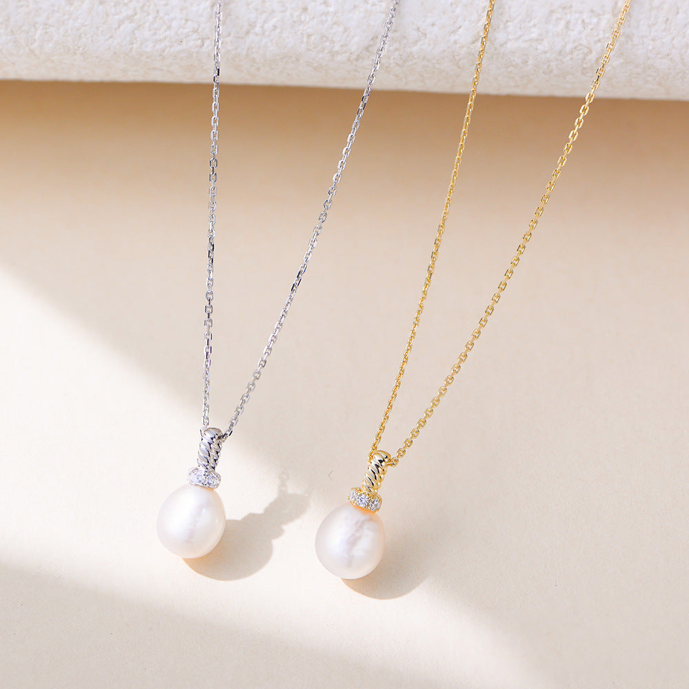 Planderful 925 Sterling Silver Natural Pearl Pendant Necklace For Women Elegant Light Luxury Collarbone Chain